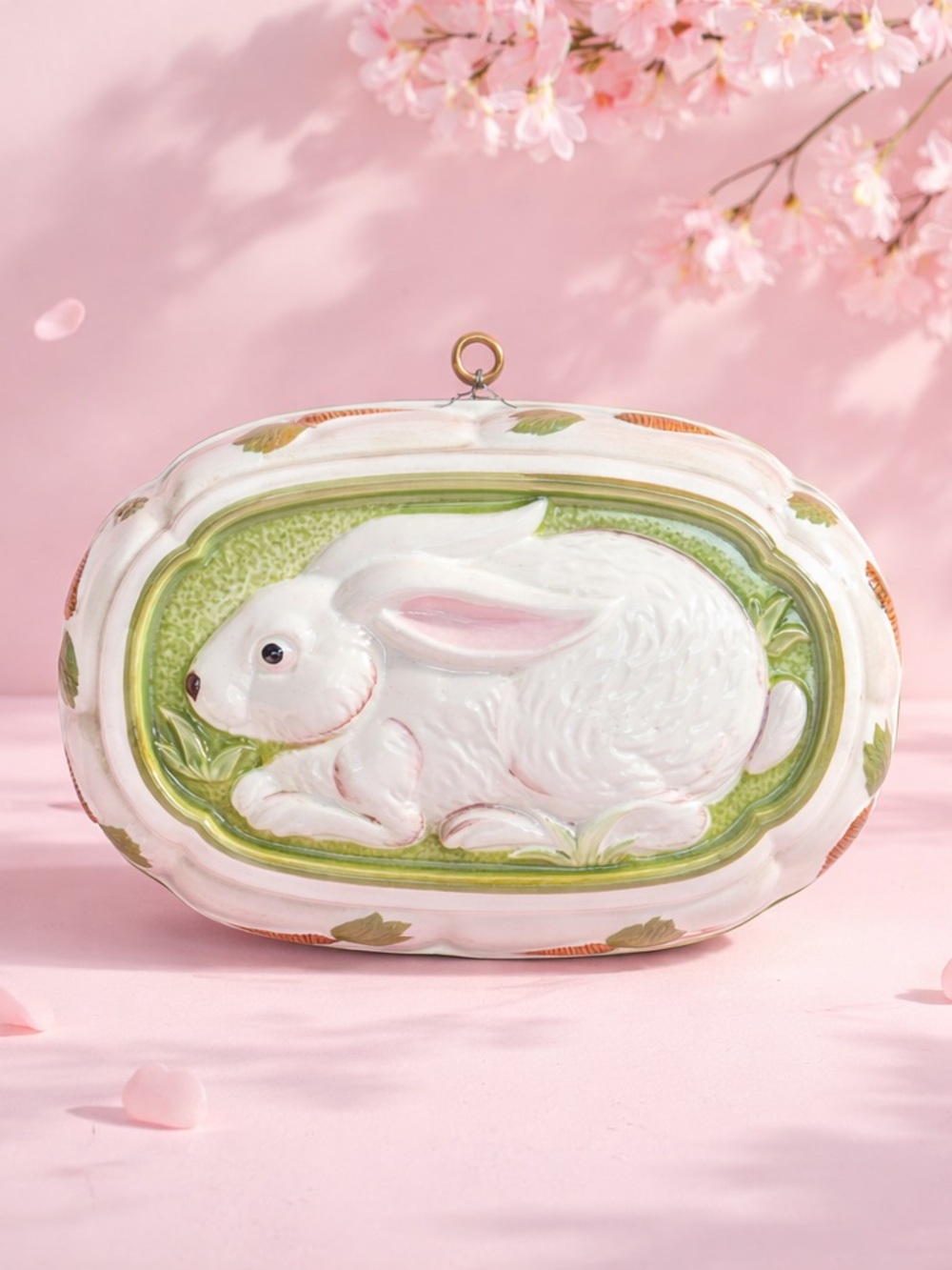Towle Gailstyn-Sutton  Rabbit Bunny Ceramic Wall Plaque 3D Oval Glossy 11in.x8in